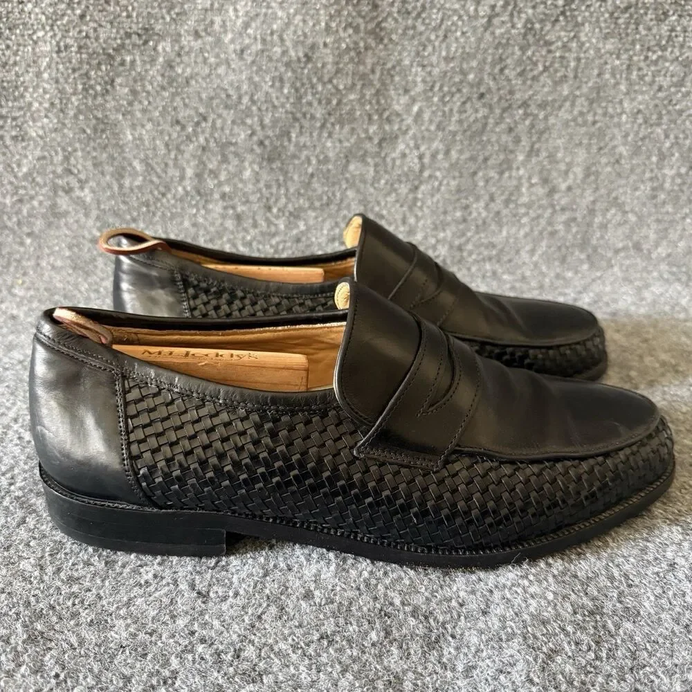 Bally Men's Garrore Black Woven Leather Slip-On Loafer Dress Shoes Round Toe 42